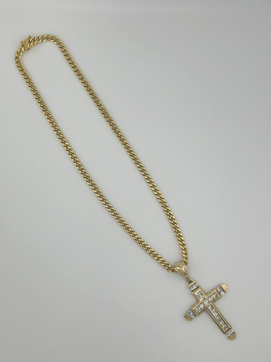 14K Cross Cuban Link Necklace